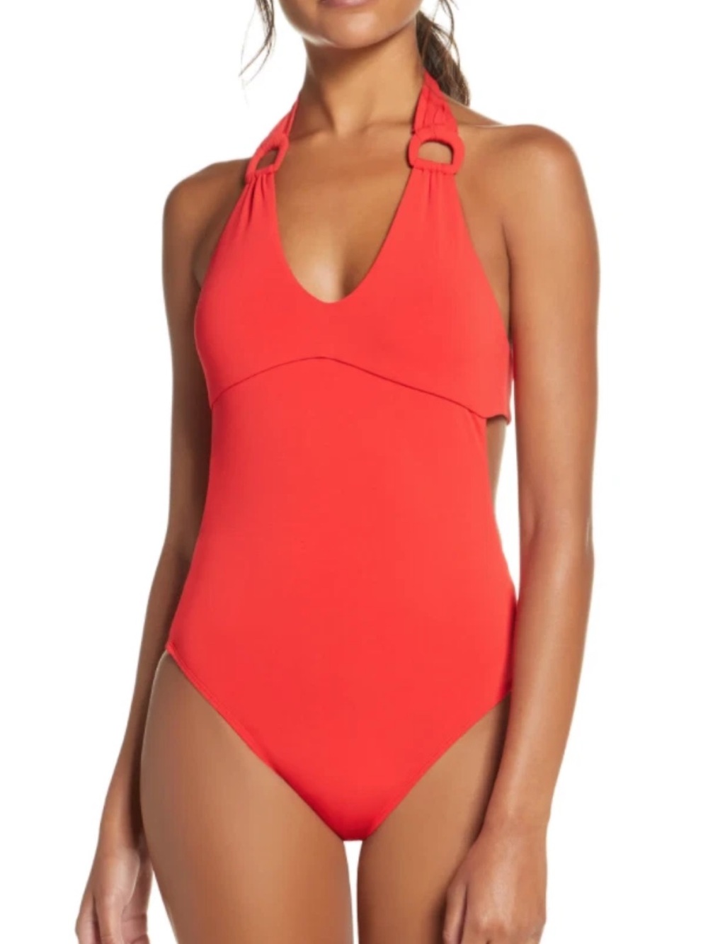 Robin Piccone Red Halter One-Piece Swimsuit